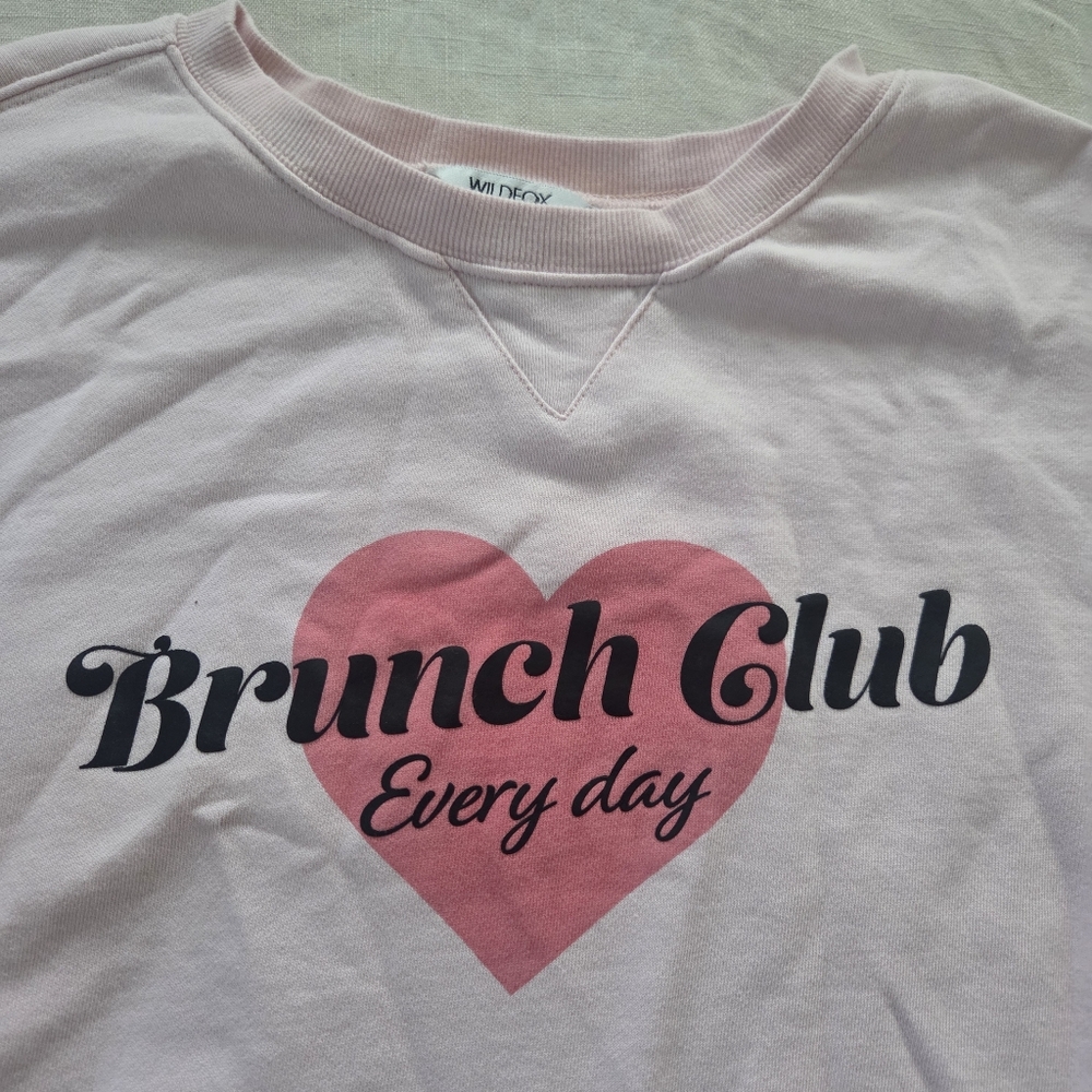 Pink 'Brunch Club' Sweatshirt Wildfox 100% Cotton Crewneck Sweater XL Heart - Picture 3 of 9